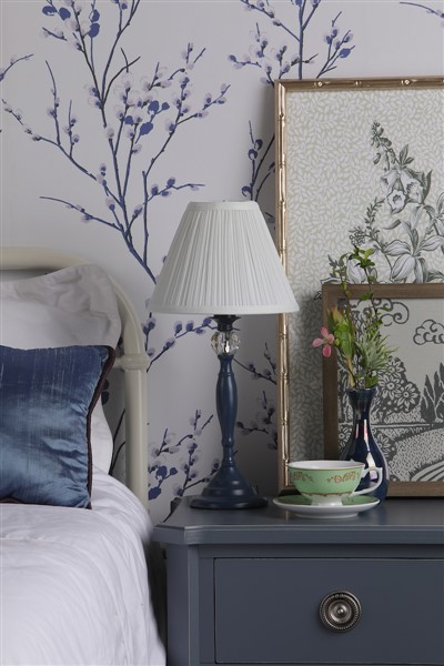 (image for) Laura Ashley Ellis Table Lamp Matt Blue & Crystal With Shade